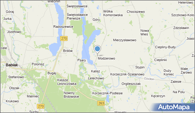 mapa Modzerowo, Modzerowo gmina Izbica Kujawska na mapie Targeo